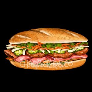 Hand Painted Banh Mi Sandwich Art for Menu Boards and Window Art