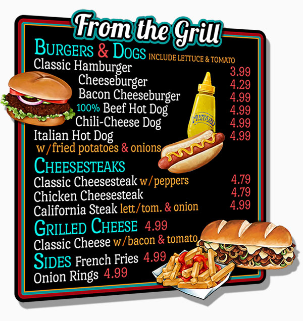 Custom Burgers & Grill Menu Board