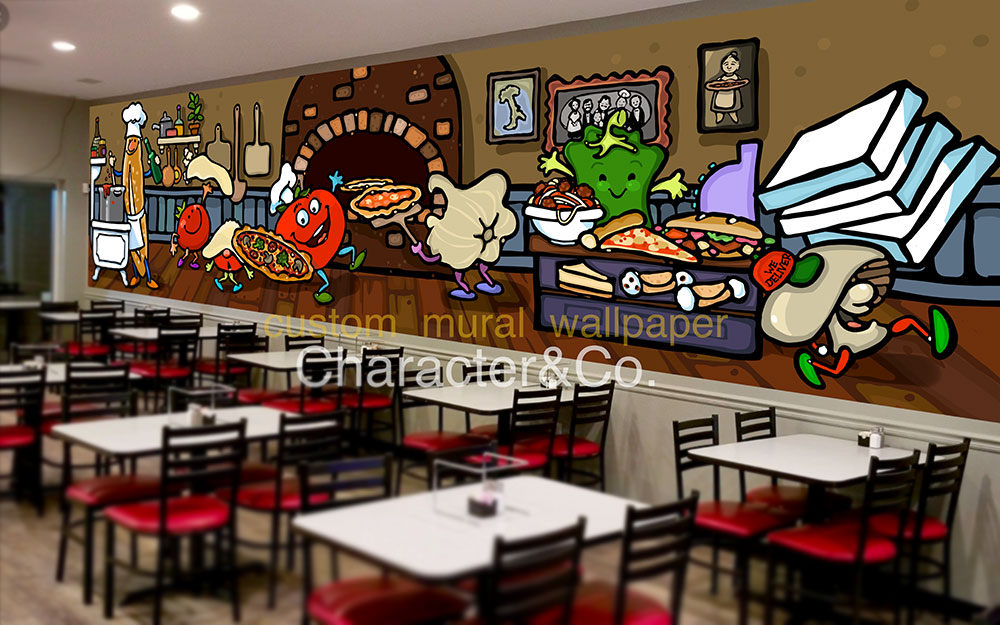 Italian pizzeria wallpaper mural character co