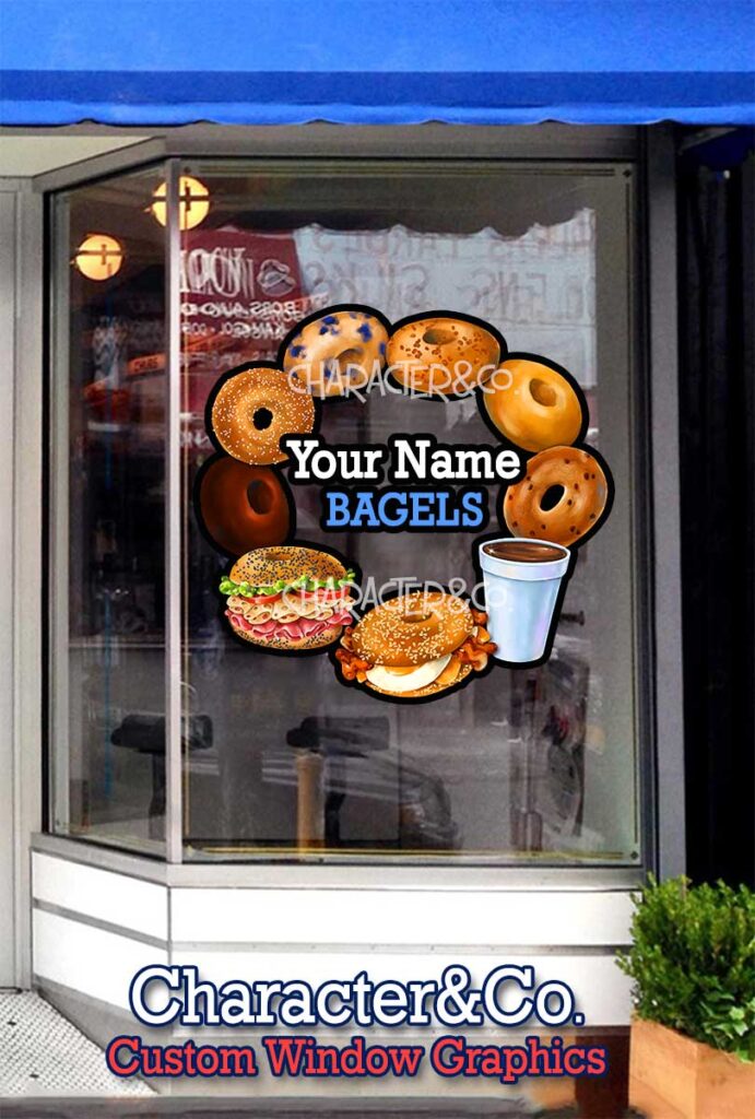 Vinyl window graphics for Bagel Business by Character&Co.