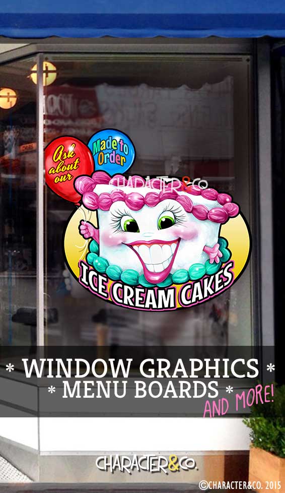 Ice Cream Business Bakery custom storefront window graphics character co