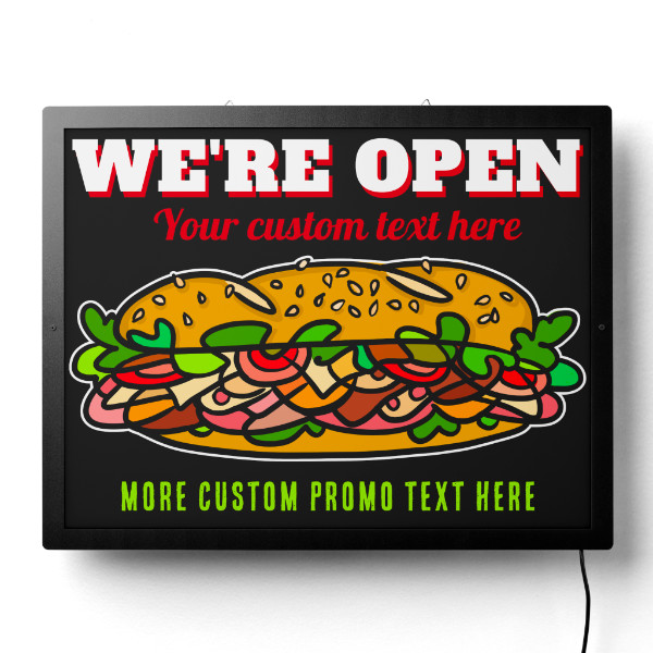 Lighted wall art sign with colorful sandwich and custom text