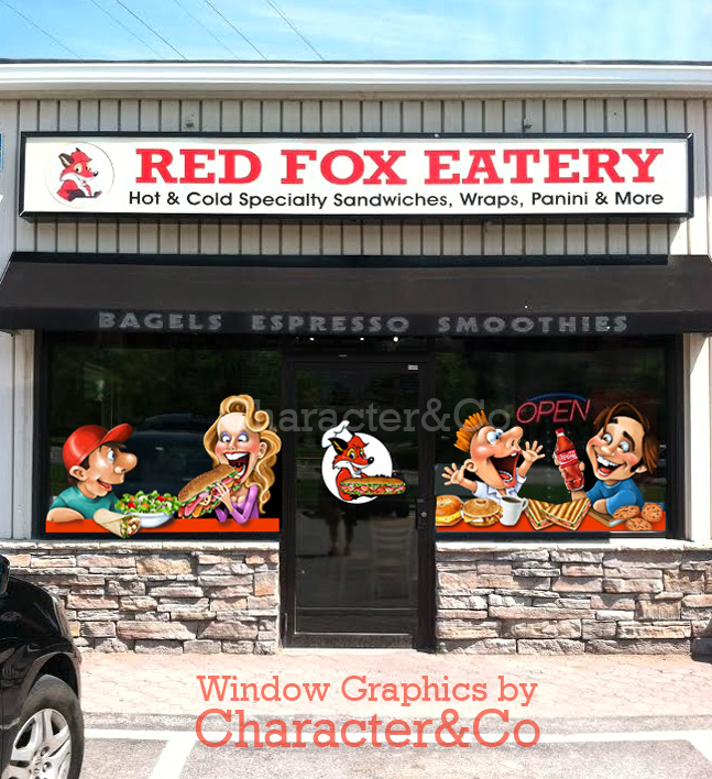 Fun and unique custom painted window graphic for Red Fox Eatery