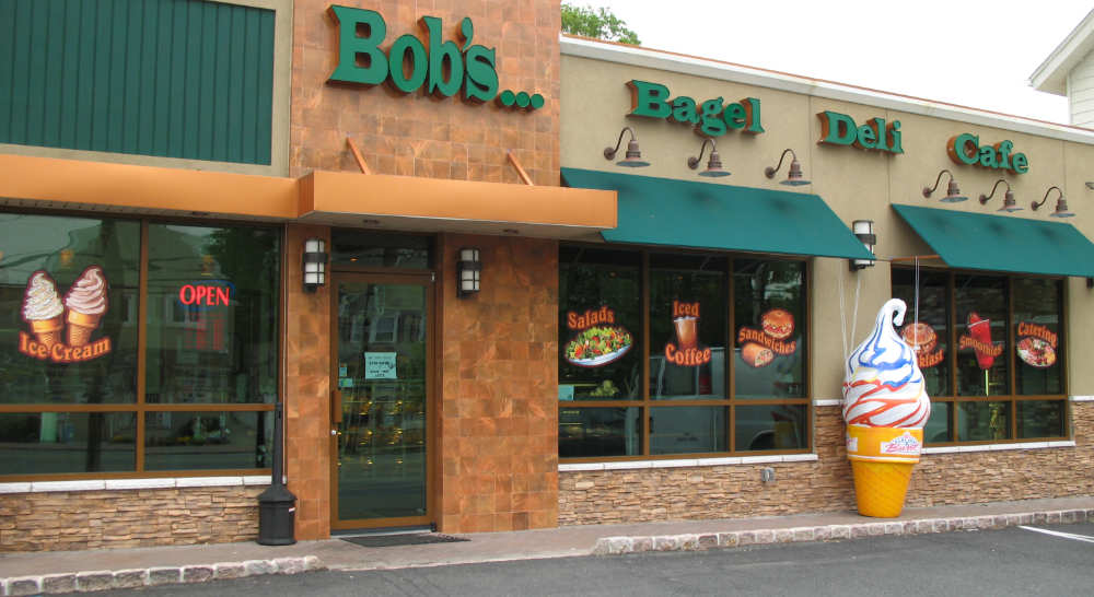 Understated but effective window graphics for Bob's Bagels