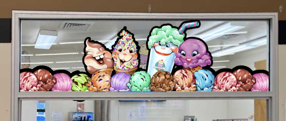 Happy Ice Cream and Scoops Window Graphic Decal