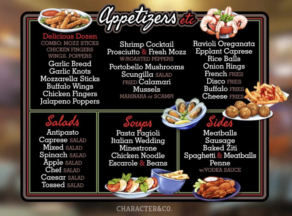 Beautiful and elegant Appetizer Menu Board for Italian restaurant